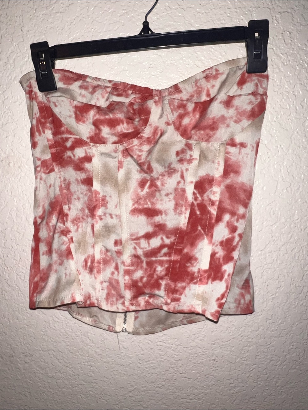 NWT PrettyLittleThing Pink and Cream Set Asymmetrical Tie-Dye Skirt and Top - Picture 5 of 6